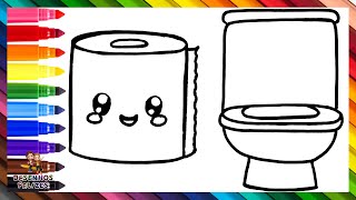 Desenhar e Colorir um Vaso Sanitário com Papel Higiênico 🚽🧻🌈 Desenhos para Crianças