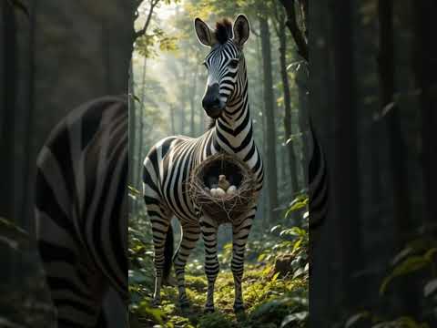 Feathers and Stripes: A Bird’s Unlikely Nest on a Zebra #birds #zebra