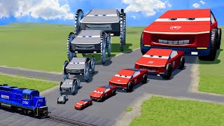 Big & Small Tesla Cybertruck Spiderman vs Big & Small Tesla Cybertruck vs Trains | BeamNG.Drive