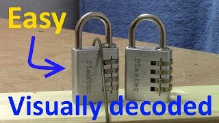 (picking 463) FUN: Decoding my easiest lock - a Master 4 wheel combination padlock visually opened