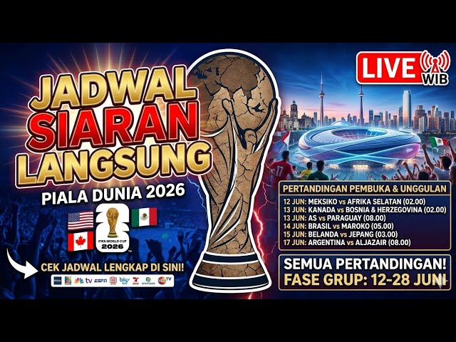 JADWAL SIARAN LANGSUNG PIALA DUNIA 2026! Fase Grup 12-28 Juni Live WIB! 