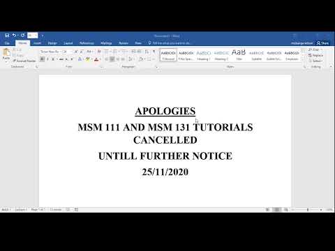 MSM 131 AND MSM 111 TUTORIALS CANCELLED UNTILL FURTHER NOTICE