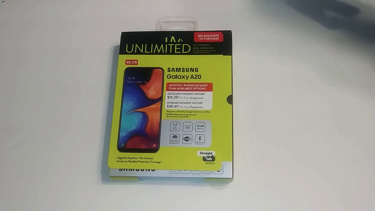 Samsung a20 cell phone un boxing and  review straight talk no contract