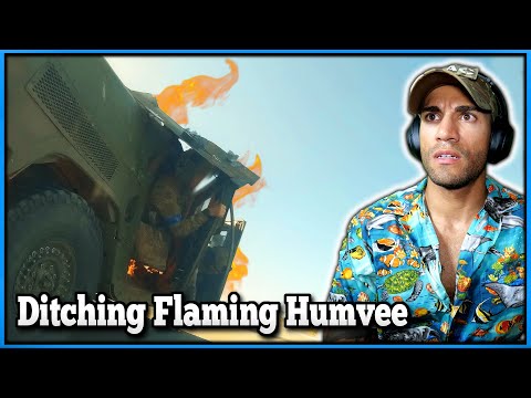 Ukrainian Fighters ditch flaming Humvee after FPV attack - Marine reacts