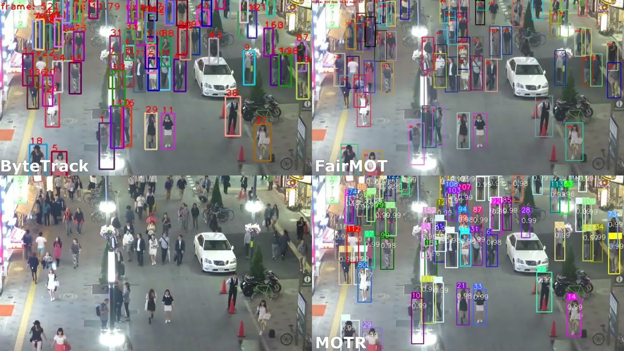Comparing FairMOT, ByteTrack, and MOTR Multi-Object Trackers