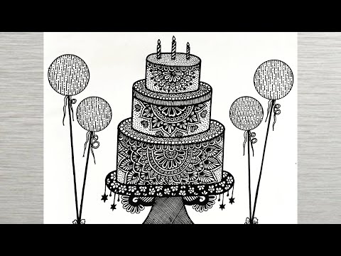 My Birthday Special Drawing Happy Birthday Mandala art for Beginners stepbystep doodle cake