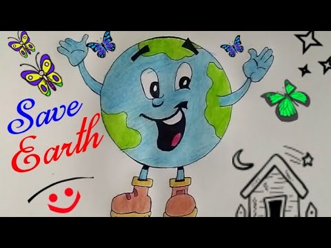 How To Draw SAVE EARTH And SAVE WATER Coloring Cartoon Drawing For Kids || Save Environment Drawing