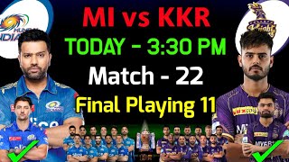 IPL 2023 | Mumbai Indians vs Kolkata Knight Riders Playing 11 2023 | MI vs KKR Playing 11 2023