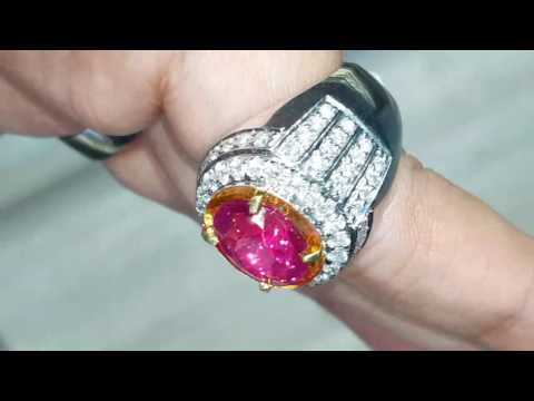 big size pinkish red ruby 6cts gold diamonds grs certf