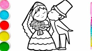 Easy and Cute Bride & Groom Drawing Painting and coloring for kids and Toddlers