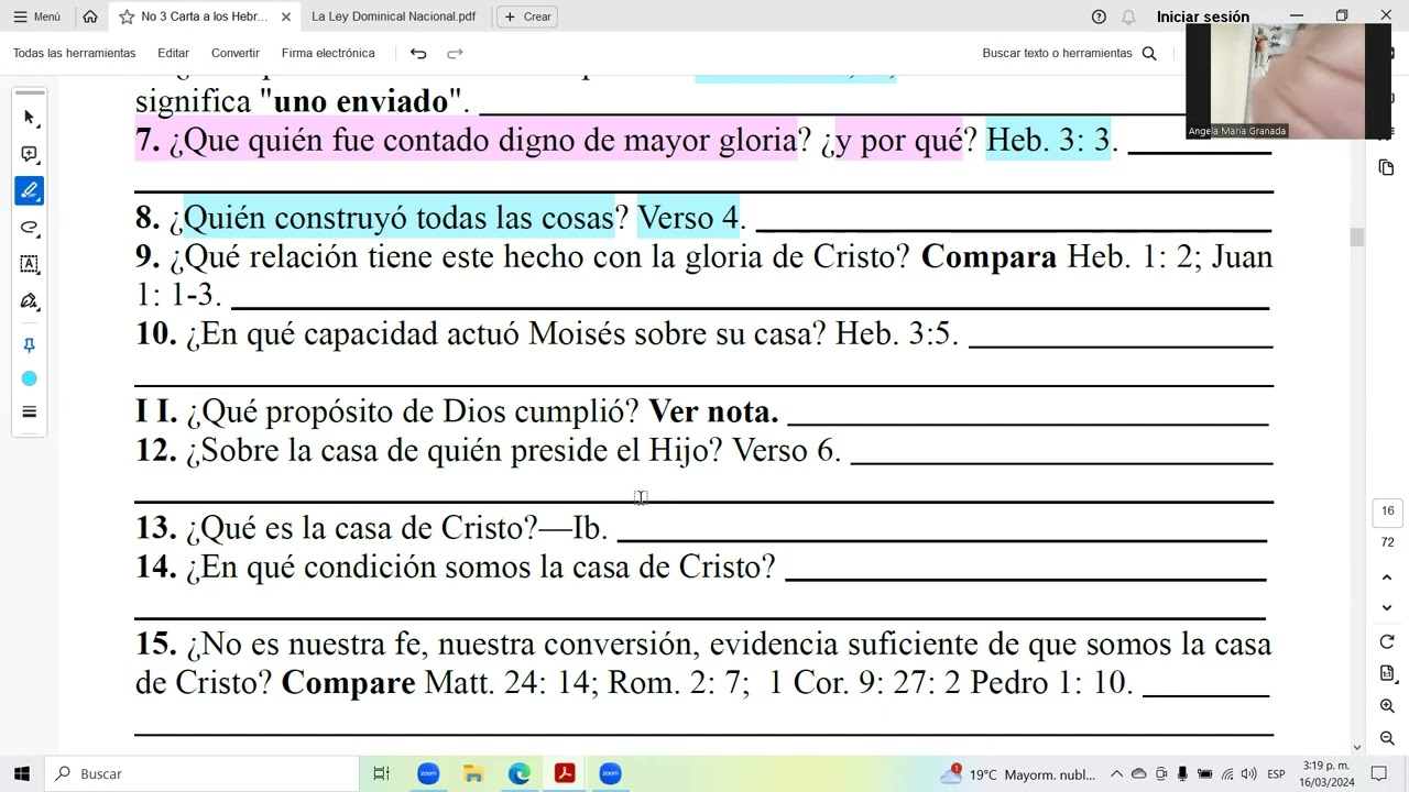 ESCUELA SABATICA 1889 "CARTA A LOS HEBREOS". LECCION 5. PARTE 2. ANGELA GRANADA.