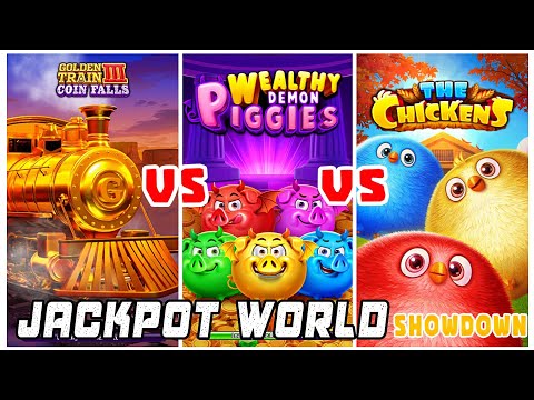 Casino Game | Jackpot World | Slots Showdown | Golden Train vs Demon Piggies vs Chickens - YouTube