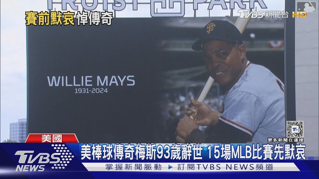 美棒球傳奇梅斯93歲辭世 15場MLB比賽先默哀