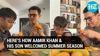Aamir Khan & son Azad Rao Khan binge on a plateful of mangoes | See photos