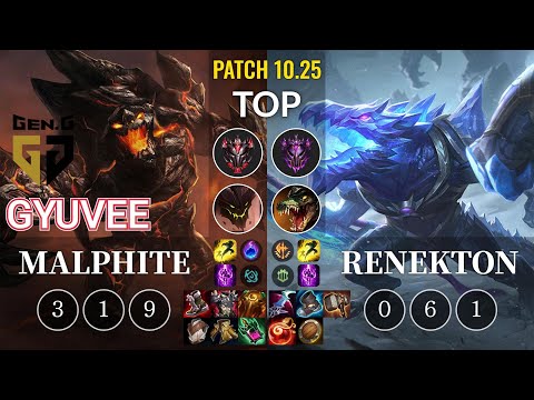 GEN gyuvee Malphite vs Renekton Top - KR Patch 10.25