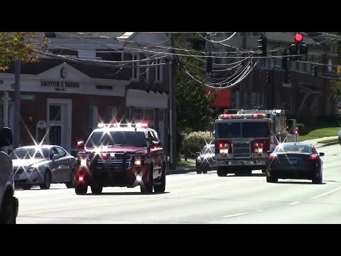 Greenwich, CT Engine 2, Car 4, and Truck 5 responding to a Box Alarm