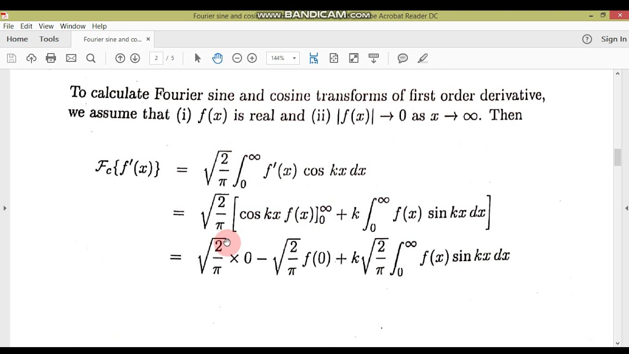 Fourier sine and cosine transform of derivatives//MM-I//M.Adnan Anwar