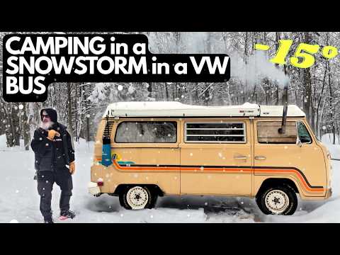 CAMPING in a SNOWSTORM in a VINTAGE VW BUS for 2 nights in -15°C COLD MOUNTAINS  Would I get out?!