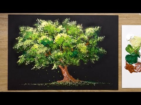 Cotton swab painted trees blossom with color