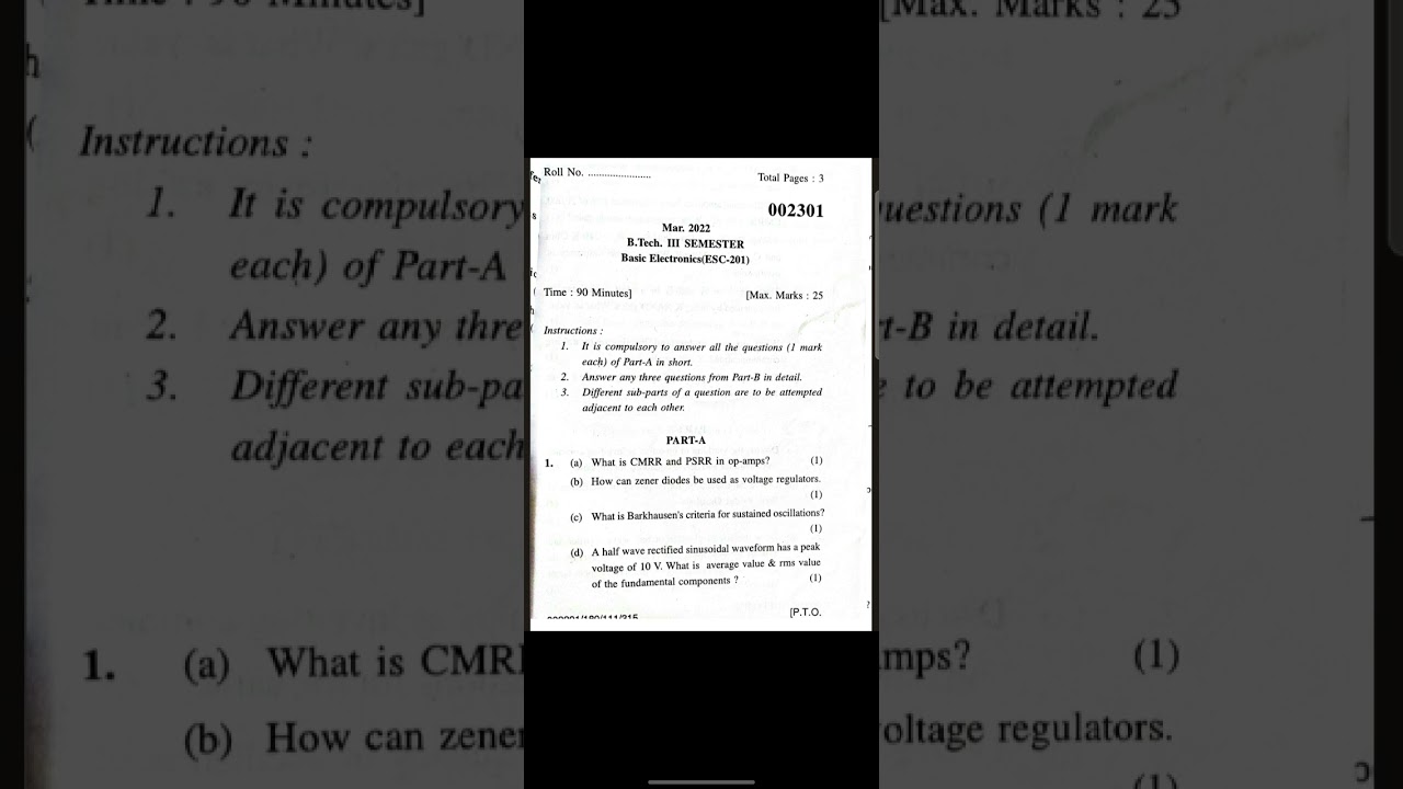 Basic Electronics ques paper📃of B.tech(EE) 3rd sem | #shorts #viral #ytshorts