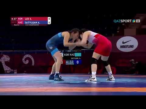( Women wrestling ) S.Lee ( South Korea ) vs A.Satylgan ( Kazakhstan )    Kazakh language.