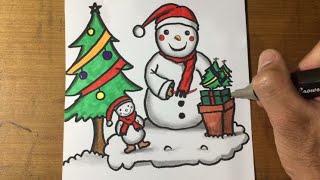 Drawing Christmas Snowman | Easy Drawings | Step by step