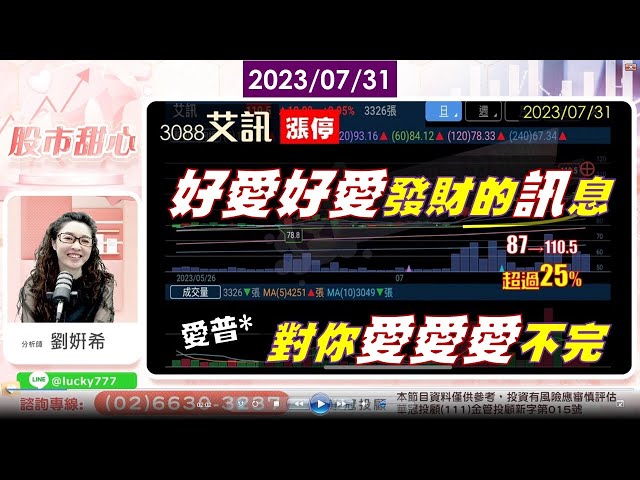 07/31【甜心盤後影音】對你愛愛愛不完－愛普．好愛好愛你發財的訊息－艾訊