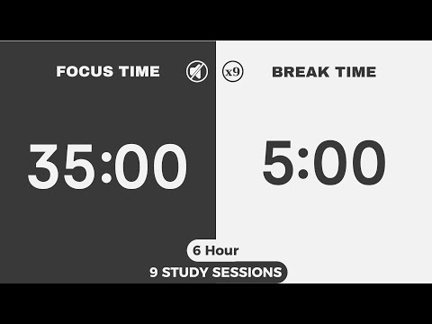 6-Hour 35/5 Pomodoro Timer | No Music | Deep Focus Study & Work | Silent ADHD Countdown