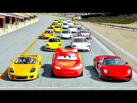 Lightning McQueen vs Porsche Hypercars at Autobahn