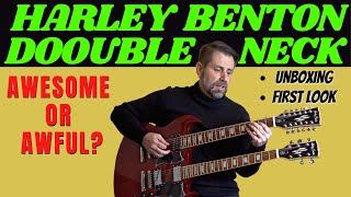 Video thumbnail for Harley Benton Double Neck Unboxing and First Look by 8 Minute Axe