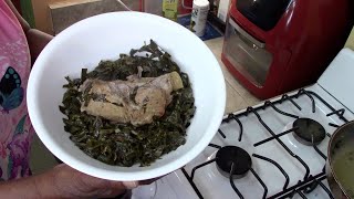 Pressure Cooked And Fried Pickled Collard Greens With Pork Recipe