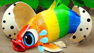 (New) 💕 FUN VIDEOS OF FISH💕Stop Motion ASMR ❤️The Golden Carp fights the skull monster in the mud