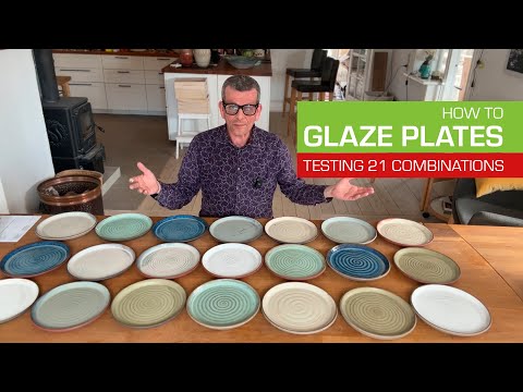 102. Glazing Dinner Plates - testing 21 glaze combinations