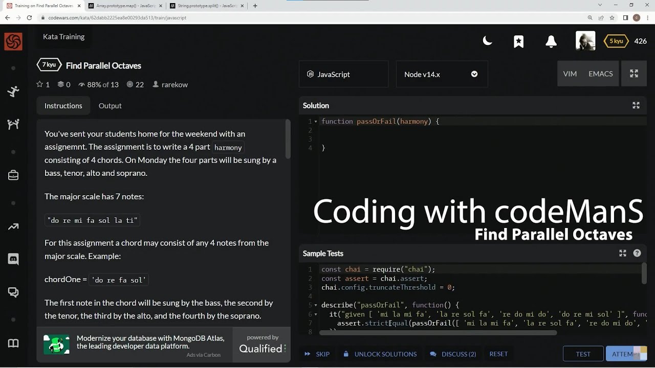 Codewars 7 kyu Parallel Octaves JavaScript