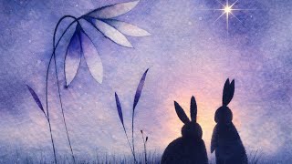Fantasy Watercolor Rabbit Painting | Magical Night Scene