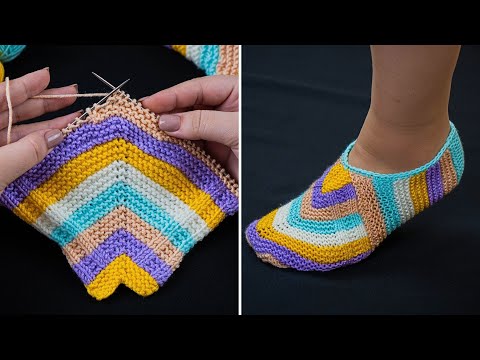 Slippers on 2 knitting needles out of leftover yarns simply and easily!
