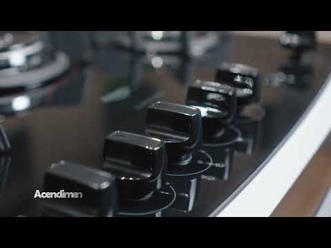 Video thumbnail of Fogão 5 Bocas com Mesa de Vidro e Tripla Chama Dako Supreme Glass New Bivolt