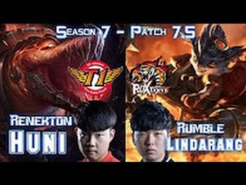 SKT T1 Huni RENEKTON vs ROX Lindarang RUMBLE Top - Patch 7.5 KOREA Ranked