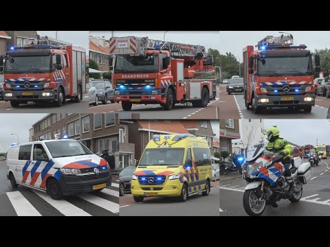 Prio 1 / A1 Vele hulpdiensten met ''spoed naar helikoptercrash'' Katwijk - SAR Katwijk 2023