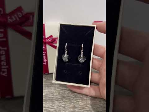 Подарок девушке серьги Сваровски "Сердечки чёрный алмаз" ювелирный сплав покрытие родий в коробочке - фото 2 - id-p1602297384