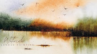 Easy Watercolor Sunset for Beginners . Relaxing painting