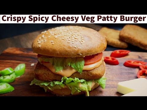 Crispy Cheesy Aloo Tikki Burger Recipe | How to Make Crispy Veg Patty at Home