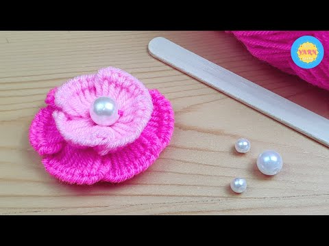 Easy Woolen Flower Making with Ice cream Stick - Hand Embroidery Design - No Crochet Flower