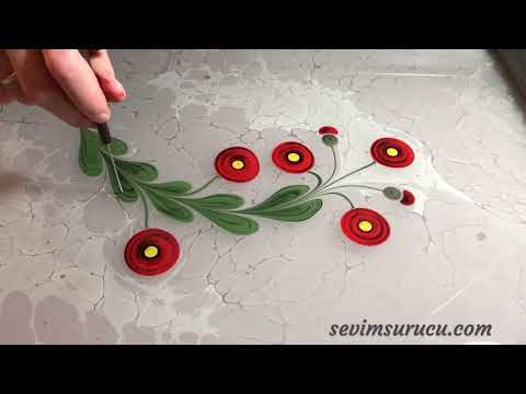 Ebru Art by Sevim Surucu - Poppy flower - Gelincik Ebrusu