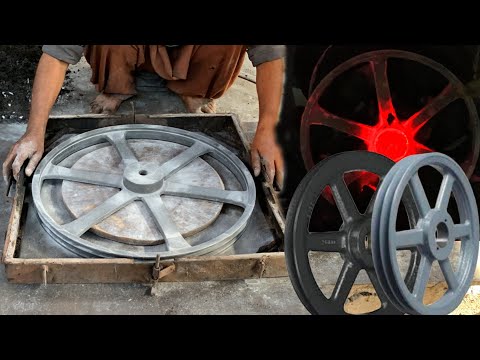 Amazing Manufacturing Process of V Belt Pulley Through Iron Casting || Making a V Belt Pulley