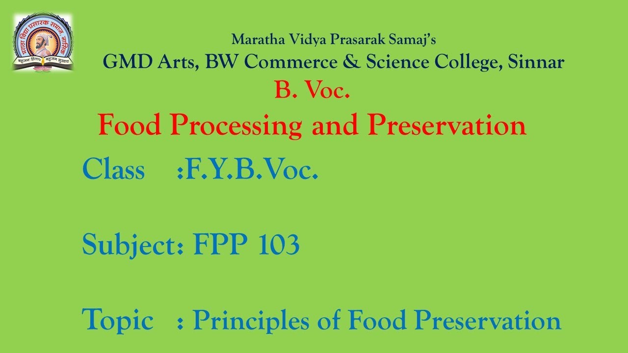 FYBVOC FPP 103 Principles of Food Preservation