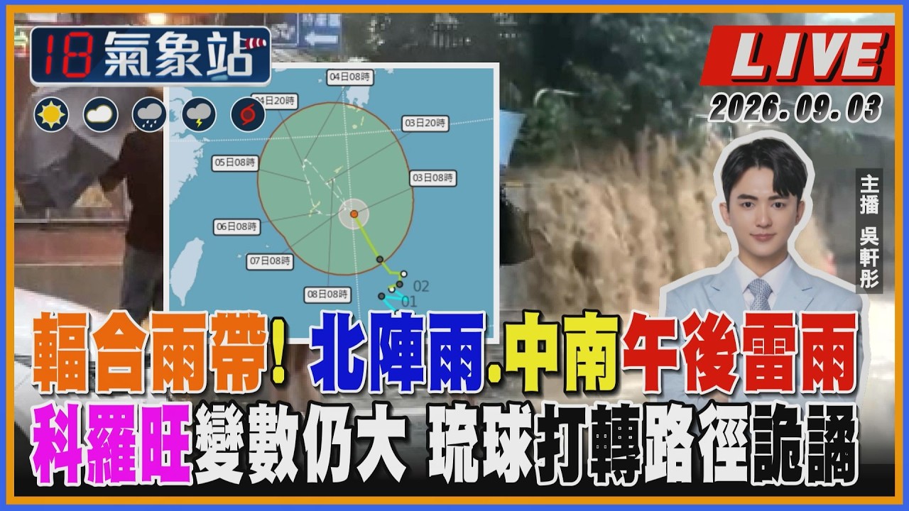 【TVBS18氣象站】輻合雨帶! 北陣雨.中南午後雷雨 科羅旺變數仍大 琉球打轉路徑詭譎