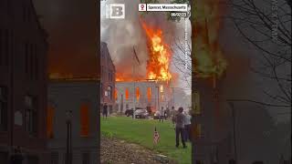 BURNING Church Steeple COLLAPSES After Lightning Strike Sets It Ablaze