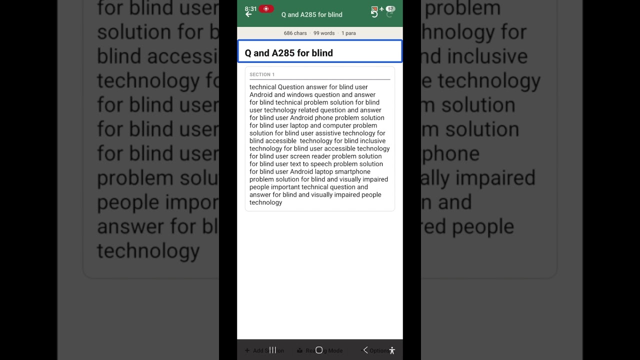 Q and A285 for blind automatic  captcha solve Google Chrome new smartphone explore by touch 