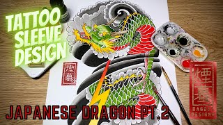 How to draw a Japanese Dragon Tattoo sleeve design | part 2 (Traditional Japanese tattoo)